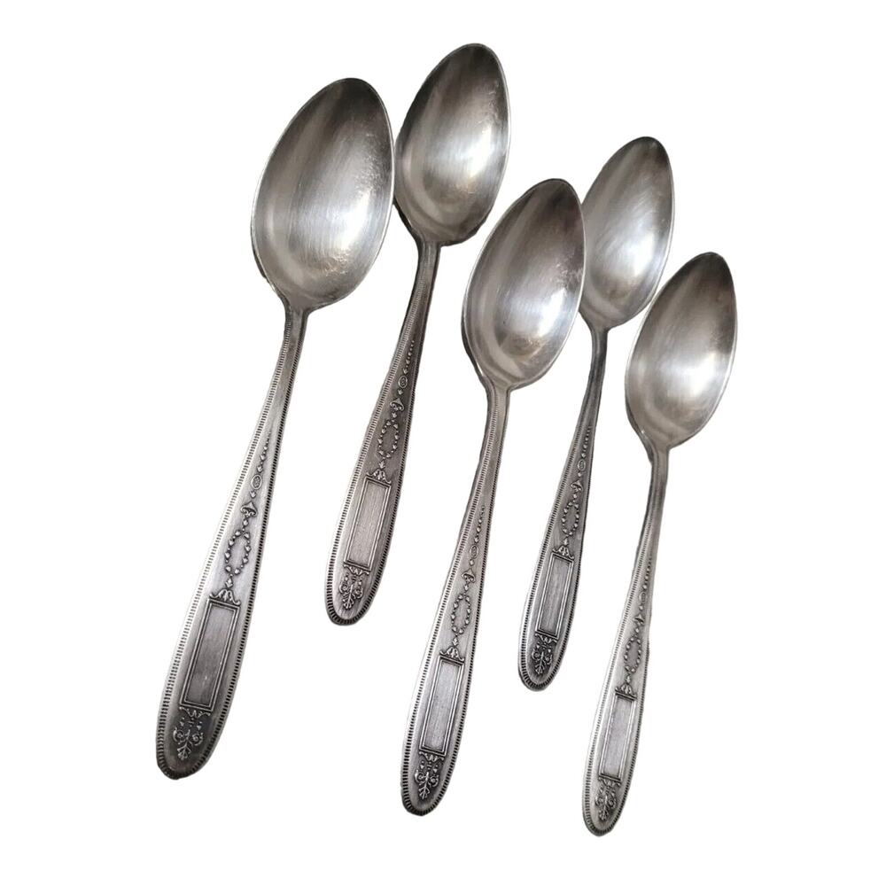 Lot 5 Vintage Spoons GROSVENOR Community Plate Silver Plated Etched Design